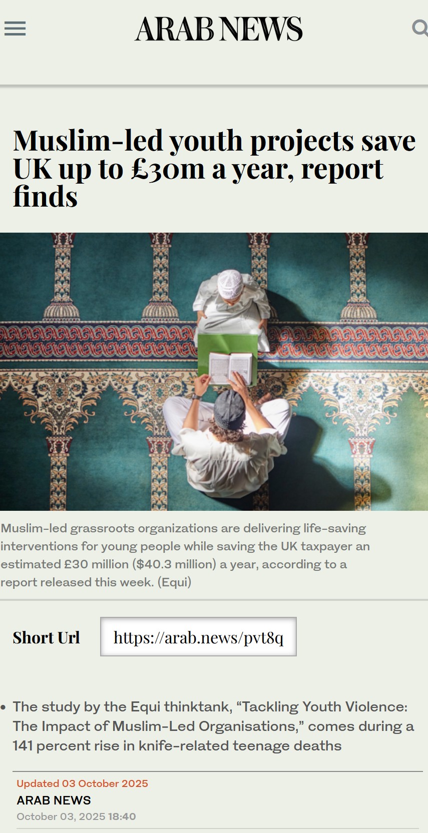 Arab News — Muslim-led youth projects report